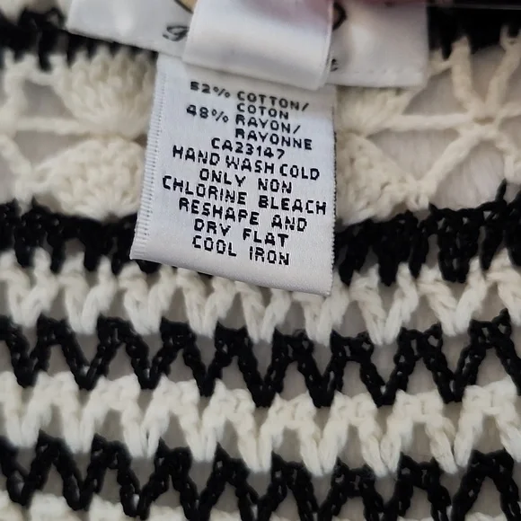 TALBOTS Women's XL Knit Crochet Cardigan Black White Boho Open Front Y2K Vibe - Picture 12 of 14